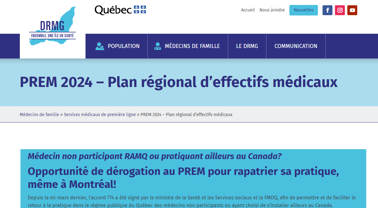 Site web du DRMG de Montréal